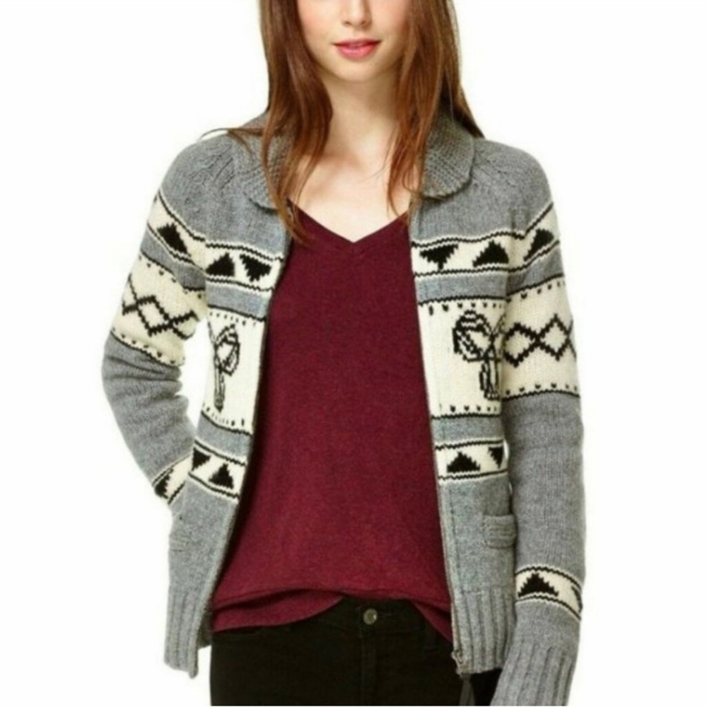 Aritzia TNA- Cowichan Sea to Sky 100% Lambswool Front Zip Cabin Sweater Medium